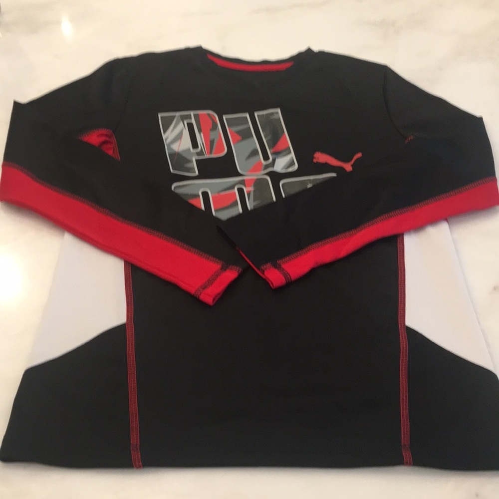 Puma Boys Red/Black/Grey/White Long Sleeve Tee-Size Medium